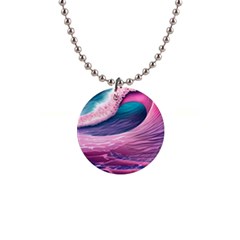 Pink Waves On The Beach Ii 1  Button Necklace by GardenOfOphir