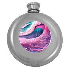 Pink Waves On The Beach Ii Round Hip Flask (5 Oz) by GardenOfOphir