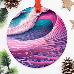 Pink Waves On The Beach Ii Round Ornament (two Sides) by GardenOfOphir