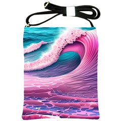 Pink Waves On The Beach Ii Shoulder Sling Bag by GardenOfOphir