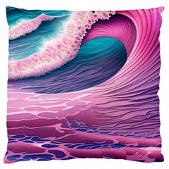 Pink Waves On The Beach Ii Large Cushion Case (two Sides) by GardenOfOphir