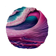 Pink Waves On The Beach Ii Standard 15  Premium Flano Round Cushions by GardenOfOphir