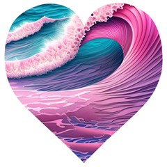 Pink Waves On The Beach Ii Wooden Puzzle Heart by GardenOfOphir