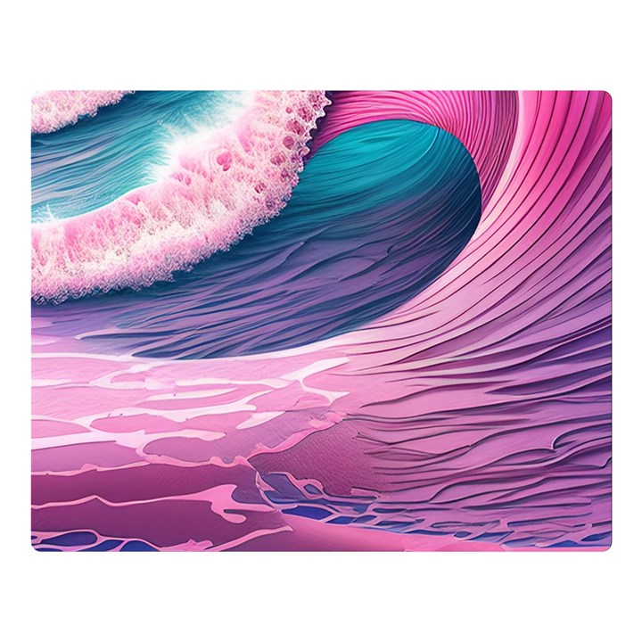 Pink Waves On The Beach Ii One Side Premium Plush Fleece Blanket (Large)