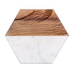 Pink Waves On The Beach Ii Marble Wood Coaster (hexagon)  by GardenOfOphir