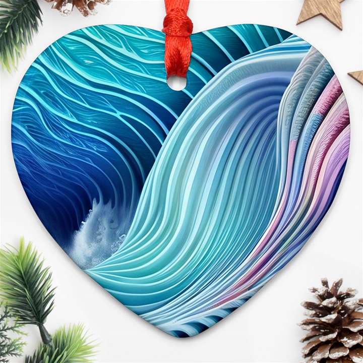 Ocean Waves Pastel Heart Ornament (Two Sides)