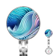 Ocean Waves Pastel Stainless Steel Nurses Watch by GardenOfOphir