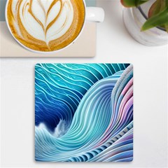 Ocean Waves Pastel Uv Print Square Tile Coaster  by GardenOfOphir