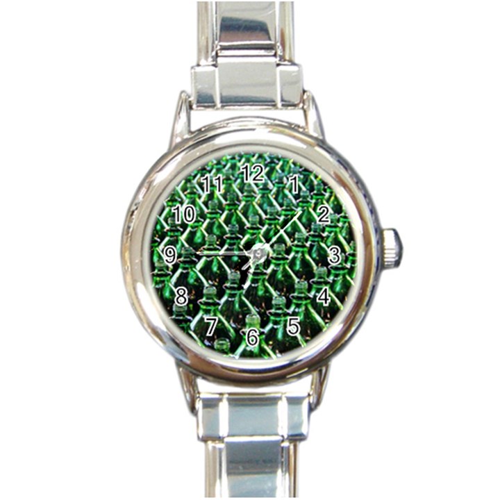 Bottles Green Drink Pattern Soda Refreshment Round Italian Charm Watch