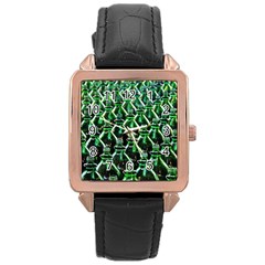 Bottles Green Drink Pattern Soda Refreshment Rose Gold Leather Watch  by Ravend