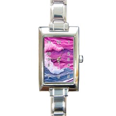 Abstract Pink Ocean Waves Rectangle Italian Charm Watch