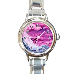 Abstract Pink Ocean Waves Round Italian Charm Watch