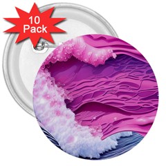 Abstract Pink Ocean Waves 3  Buttons (10 pack) 