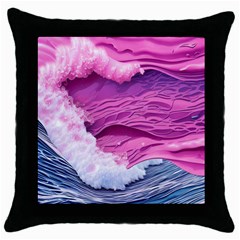 Abstract Pink Ocean Waves Throw Pillow Case (Black)