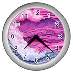 Abstract Pink Ocean Waves Wall Clock (Silver) Front