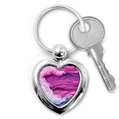 Abstract Pink Ocean Waves Key Chain (Heart)