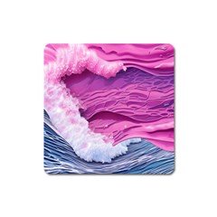 Abstract Pink Ocean Waves Square Magnet