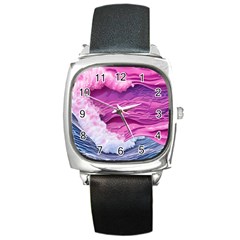 Abstract Pink Ocean Waves Square Metal Watch by GardenOfOphir