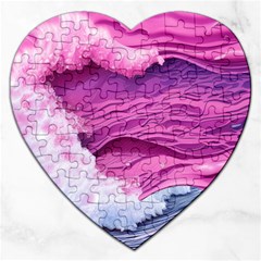 Abstract Pink Ocean Waves Jigsaw Puzzle (Heart)