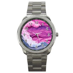 Abstract Pink Ocean Waves Sport Metal Watch