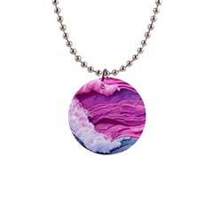 Abstract Pink Ocean Waves 1  Button Necklace