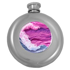 Abstract Pink Ocean Waves Round Hip Flask (5 oz)