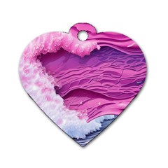 Abstract Pink Ocean Waves Dog Tag Heart (One Side)