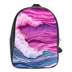 Abstract Pink Ocean Waves School Bag (Large)