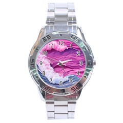 Abstract Pink Ocean Waves Stainless Steel Analogue Watch