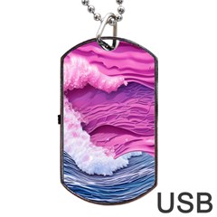 Abstract Pink Ocean Waves Dog Tag USB Flash (One Side)