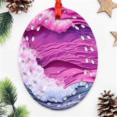 Abstract Pink Ocean Waves Ornament (Oval Filigree)