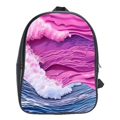 Abstract Pink Ocean Waves School Bag (XL)