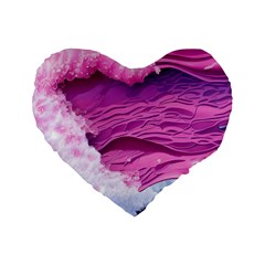 Abstract Pink Ocean Waves Standard 16  Premium Heart Shape Cushions