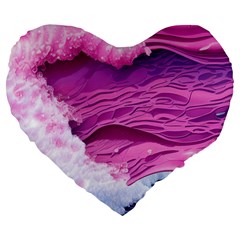 Abstract Pink Ocean Waves Large 19  Premium Heart Shape Cushions