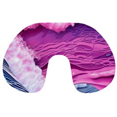 Abstract Pink Ocean Waves Travel Neck Pillow