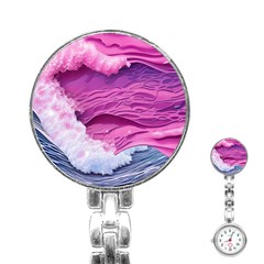 Abstract Pink Ocean Waves Stainless Steel Nurses Watch