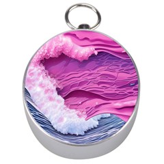 Abstract Pink Ocean Waves Silver Compasses