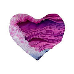 Abstract Pink Ocean Waves Standard 16  Premium Flano Heart Shape Cushions