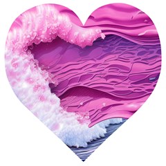 Abstract Pink Ocean Waves Wooden Puzzle Heart