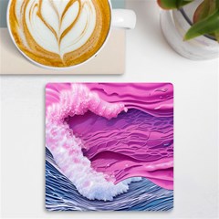 Abstract Pink Ocean Waves UV Print Square Tile Coaster 