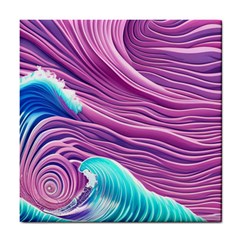 Pink Water Waves Tile Coaster by GardenOfOphir