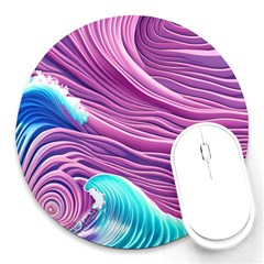 Pink Water Waves Round Mousepad by GardenOfOphir