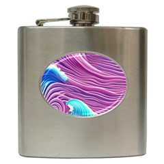 Pink Water Waves Hip Flask (6 Oz) by GardenOfOphir