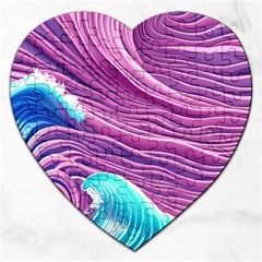 Pink Water Waves Jigsaw Puzzle (heart) by GardenOfOphir