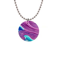 Pink Water Waves 1  Button Necklace by GardenOfOphir