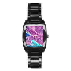 Pink Water Waves Stainless Steel Barrel Watch by GardenOfOphir