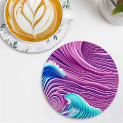 Pink Water Waves Uv Print Round Tile Coaster by GardenOfOphir