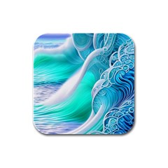 Pastel Simple Wave Rubber Square Coaster (4 Pack) by GardenOfOphir