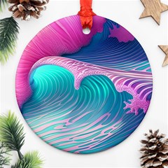 Pink Waves On The Beach Ornament (round) by GardenOfOphir