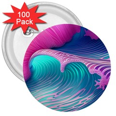 Pink Waves On The Beach 3  Buttons (100 Pack)  by GardenOfOphir